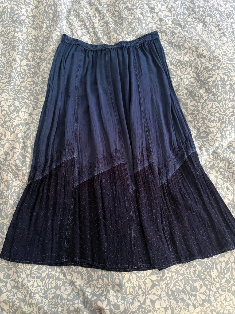 Vintage Studio West Apparel indigo dyed embroidered midi skirt
